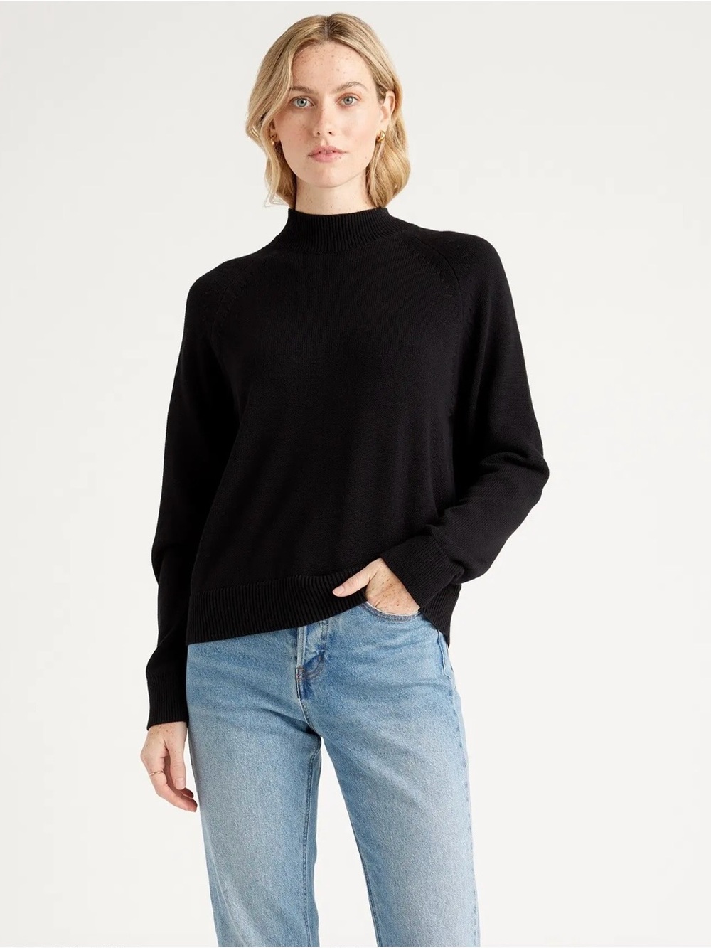 NWT Quince Organic Cotton Mock Neck Sweater Black Large - Cute Boxy Style